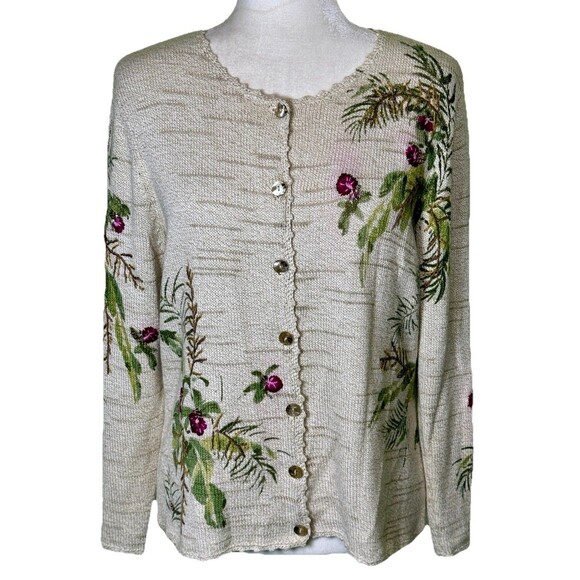 Talbots Women’s Petite Botanical Floral Embroidery Cardigan Grannycore Artsy MP - Picture 1 of 8